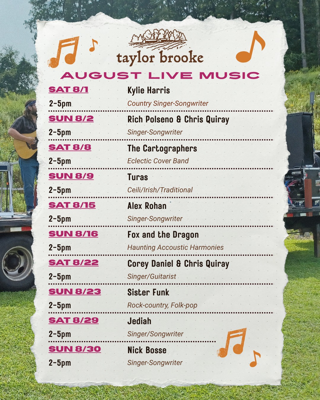 🎶 Live Music in August 🎶
Help support local music: order.toasttab.com/online/taylor-brooke-brewery-woodstock
#taylorbrookebrewery #taylorbrookewinery #ctbeer #ctwine #ctlivemusic #taylorbrookeexperience #quietcornerct #woodstockct #discoverputnam #discovercentralmass #whiteplainsny #pvd #igworcesterma #bostonmass #springfieldma